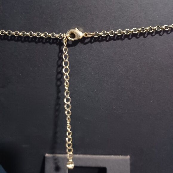 Vintage Bronze-Toned Filigree Necklace w/ Carnelian Glass Stones, 18" - Picture 4 of 4